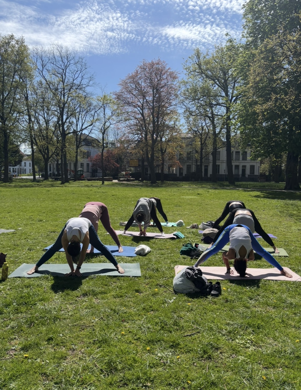 Outdoor yoga mat in a peaceful Haarlem park